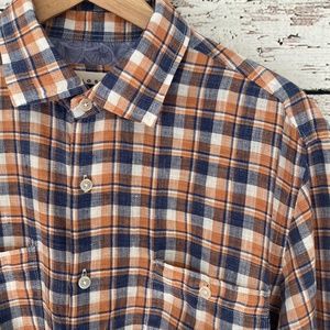 Joseph Abboud Men’s Linen Navy, Orange and White Shirt, Size Medium